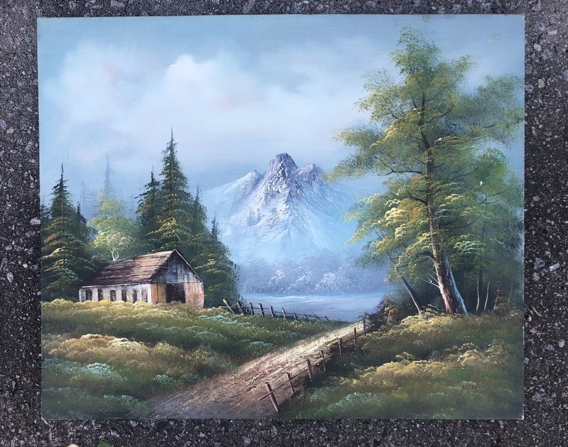 Beautiful Original Vintage Country Scenic Oil Painting Signed On Canvas 20 X 24”
