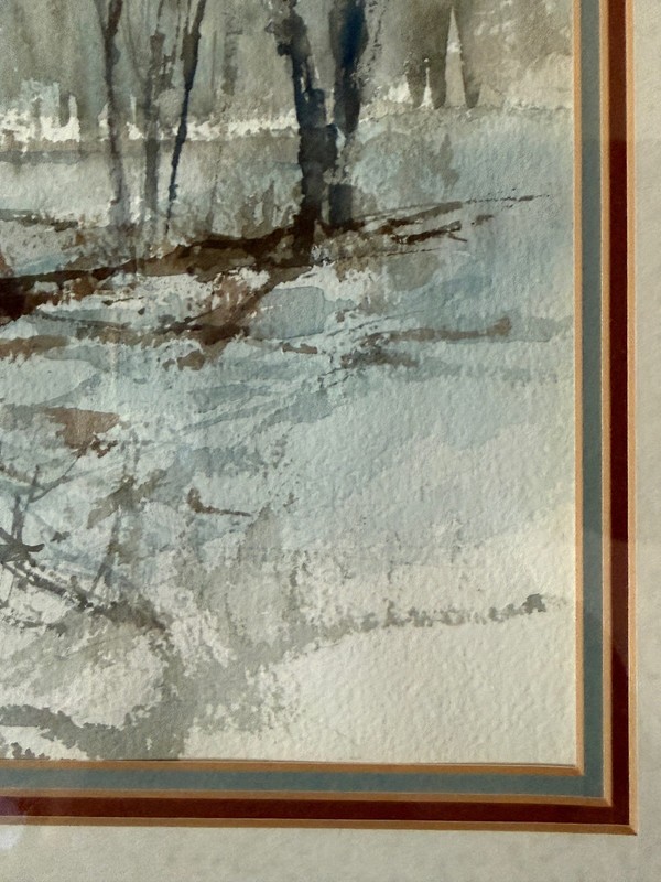 Vintage Impressionist Russian Winter Snowscape Landscape Watercolor Painting MC gallery