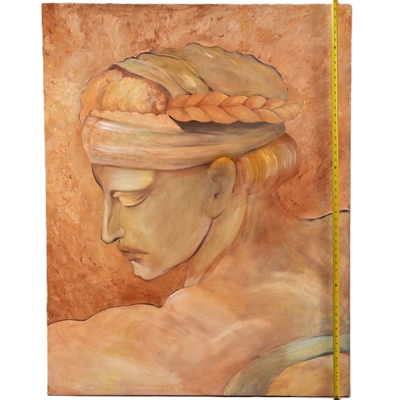 VIOLET OAKLEY Original Vintage Signed Michaelangelo Fresco Portrait Oil Painting gallery