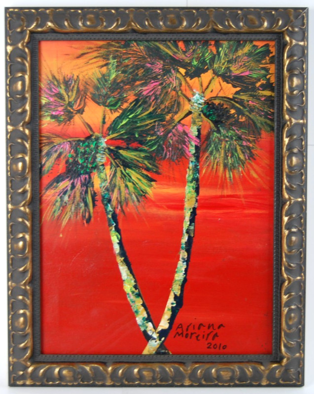 Original Adriana Moreira Two Everglades Palms Modern Acrylic Oil Painting 12X16 gallery