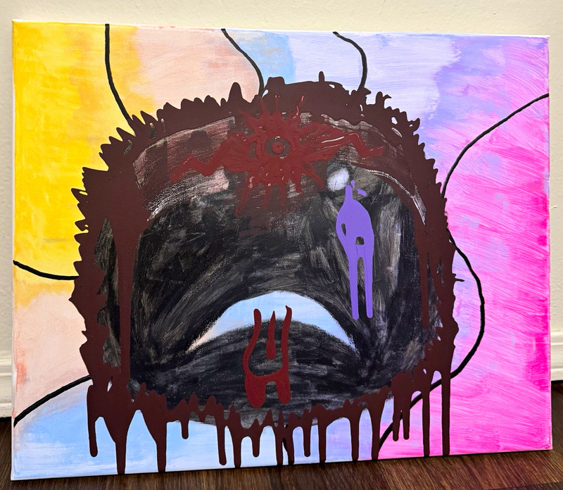 Abstract Multicolor Drip Painting on Canvas Contemporary Art, Unframed Single