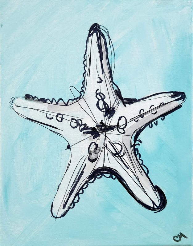 Original Abstract Starfish 11x14 Coastal Painting Acrylic Blue Wall Art Canvas gallery