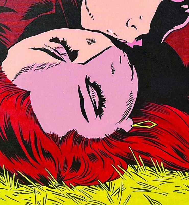 "RED FANTASY" Original Comic Pop Art acrylic painting on canvas 30" X 24" gallery
