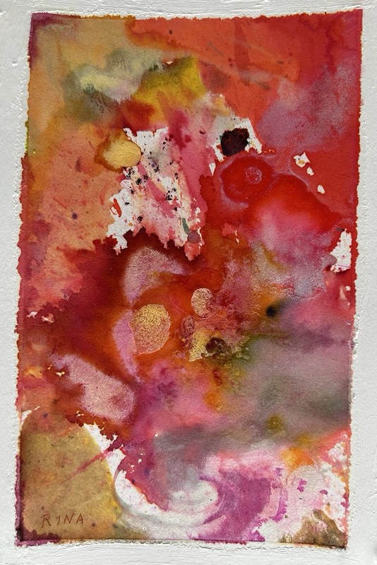 Small Red 6”x4” Abstract Original Watercolor Painting Coral Reef 14 by Miss Rina
