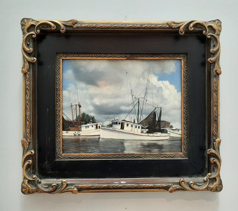 Joseph A. Wilhelm Louisiana Artist Shrimp Boats Nautical Maritime Oil Painting
