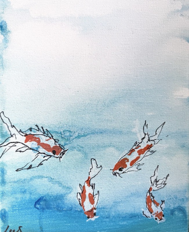 SAMATOWIC Original Abstract Baby Koi 8x10 Bathroom Art Handmade Signed Fine 17 gallery