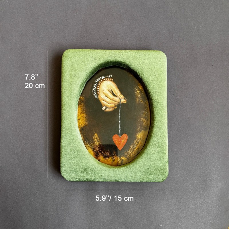 Oil Handmade Painting with Green Textile Frame, Table Shelf Decor gallery