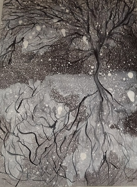 original watercolor painting «derero with reflection in water» 15,8×11,7in gift.