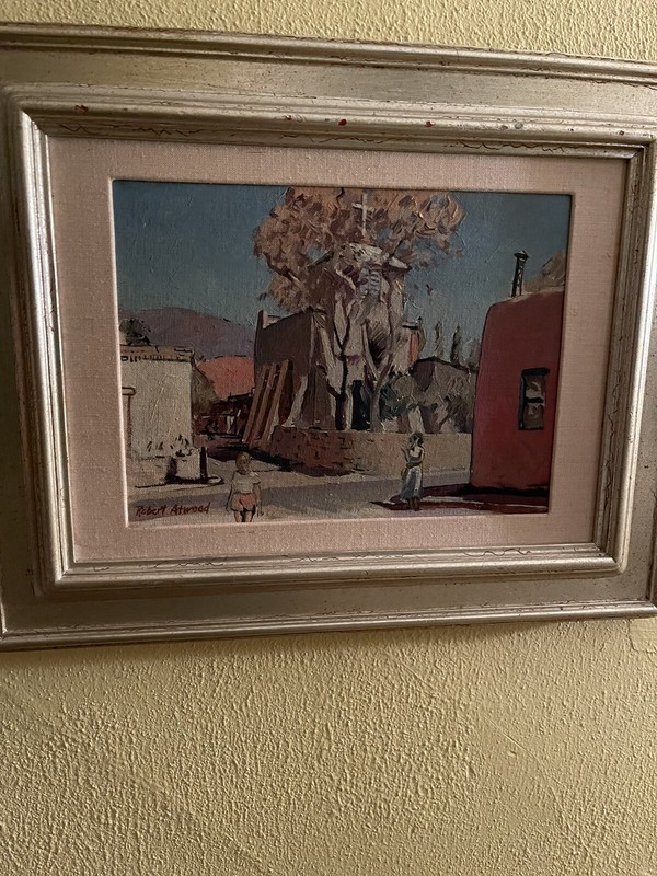 Robert B. Atwood Painting Santa Fe,NM,Street Scene, Oil On Board