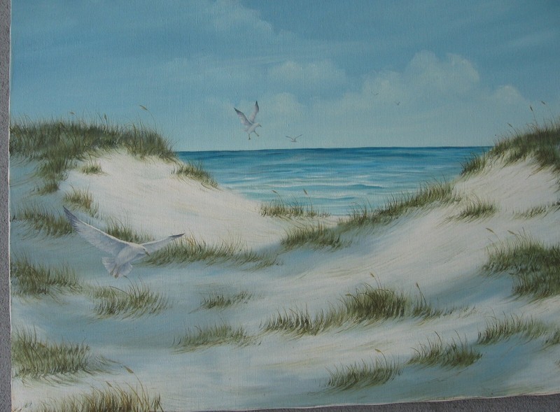 Oil Painting on Canvas Sand Dunes & Seagulls by J. F. Anderson- 24x18 NO FRAMING gallery