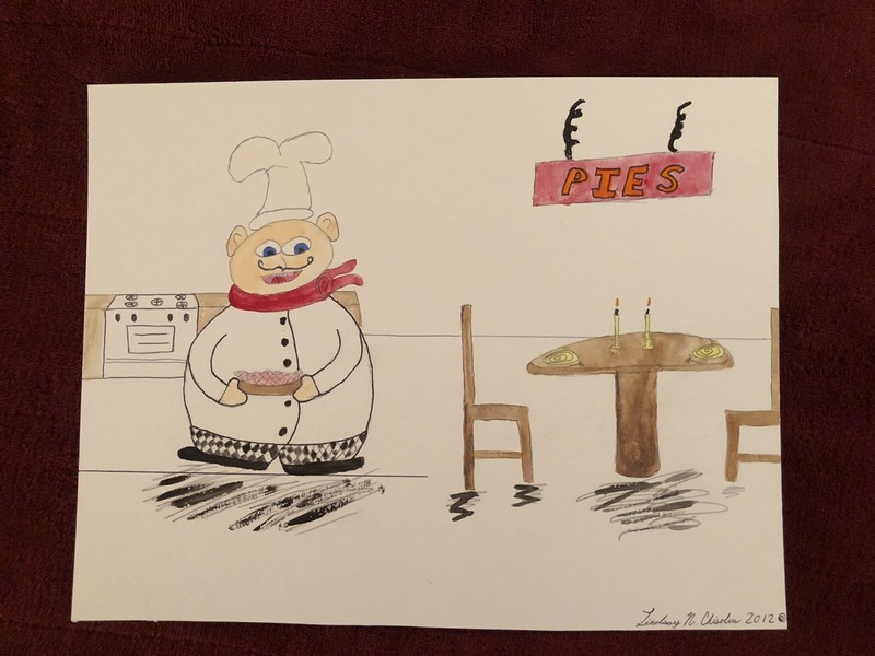 Fat Chef Watercolor Print-Making Pizza Pies – 8 1/2″ x 11″ Print