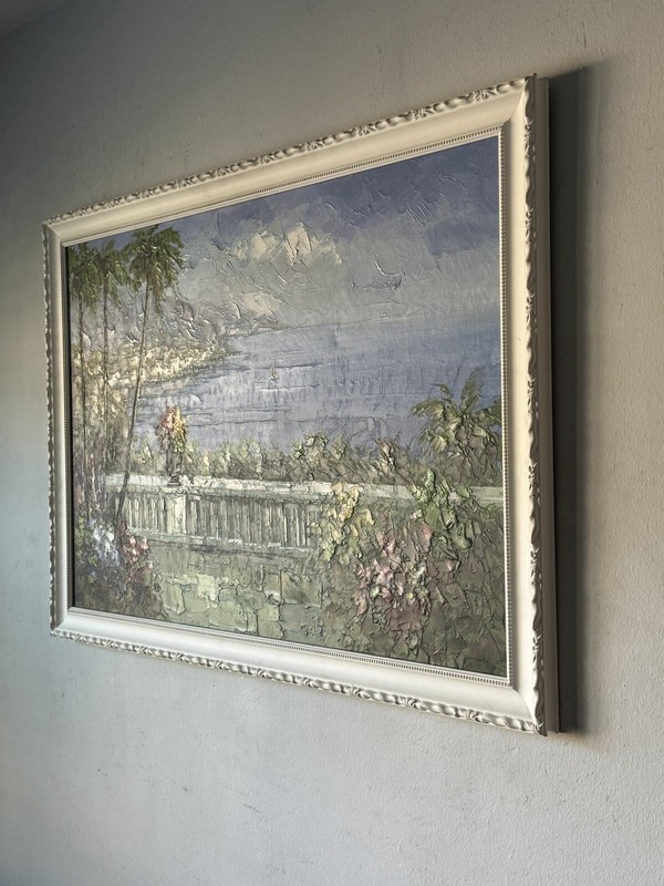 ANTONIO DI VICCARO VINTAGE ITALIAN MODERN VILLA OCEAN LANDSCAPE OIL PAINTING 80s gallery
