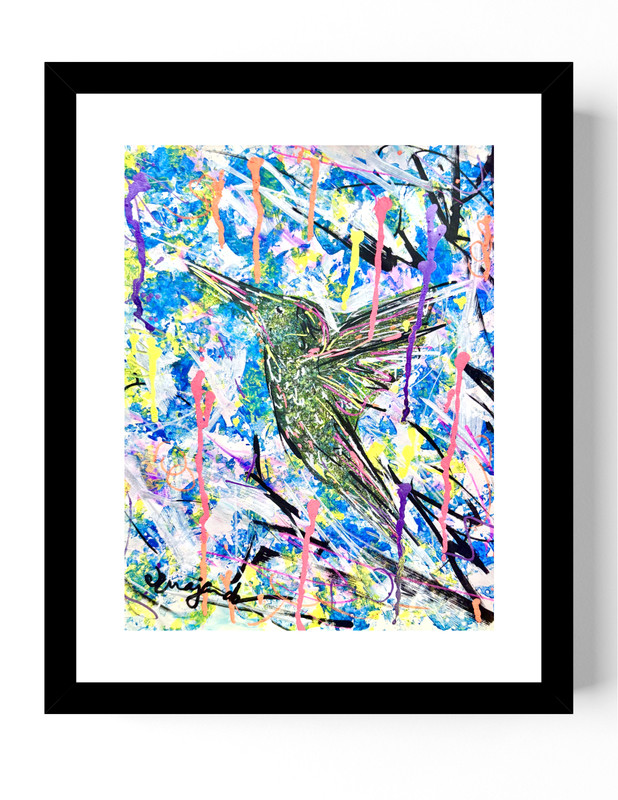 Guajardo Art: Colorful Hummingbird 10X12 Abstract Original Paper Home Decor