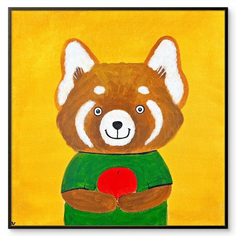 Red Panda with Apple Painting, Storybook Animal Art 12×12