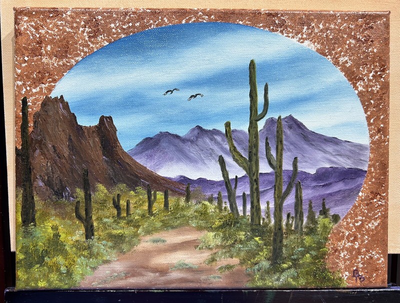Original Oil Painting, Peaceful Desert, 12” x 9” Stretched Canvas