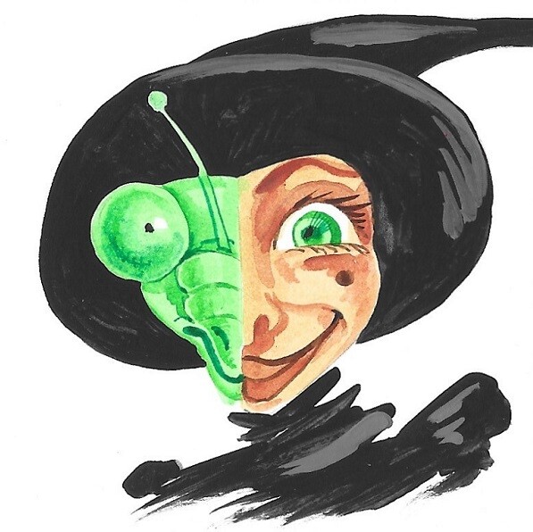 4X4 INCH PRINT OF PAINTING HALLOWEEN WITCH MANTIS INSECT VINTAGE STYLE PORTRAIT