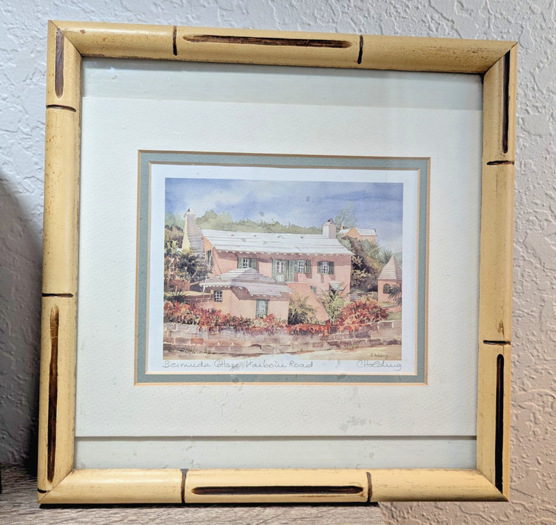 Carole Holding Bermuda Cottage Harbour Road Signed Framed Print Watercolor Art
