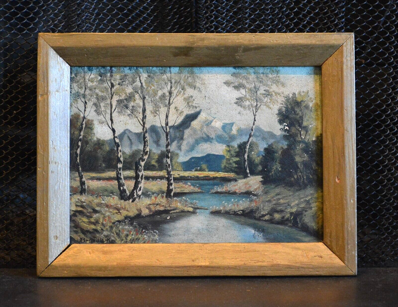 Small Antique Oil Painting – 1930 – Mountain Landscape – Signed Brazdilik