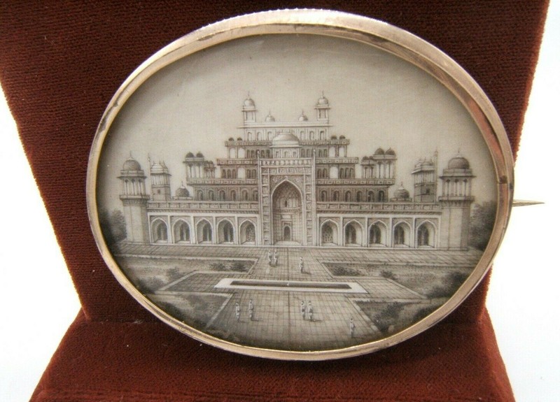 9K GOLD FRAME W/ BEAUTIFUL MINIATURE PAINTING ARCHITECTURAL PALACE