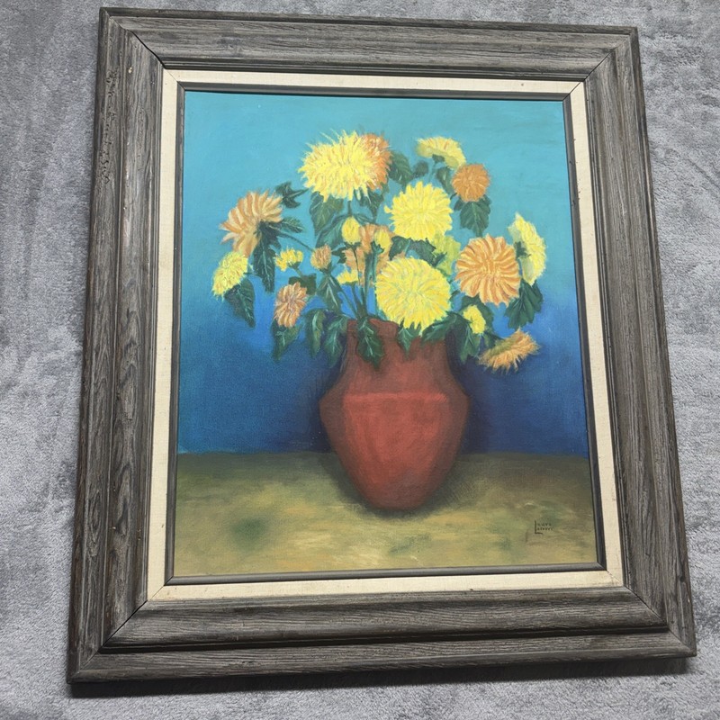 Original Oil Painting Still Life Wild Flowers In A Vase By Laura Lefever Framed