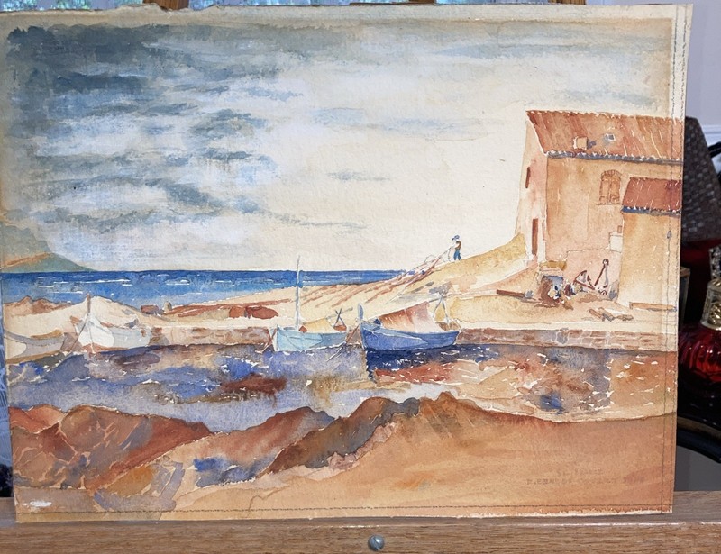 Original Watercolor Landscape Shoreline Seascape 11 1/4 X 14 3/4 inches Signed