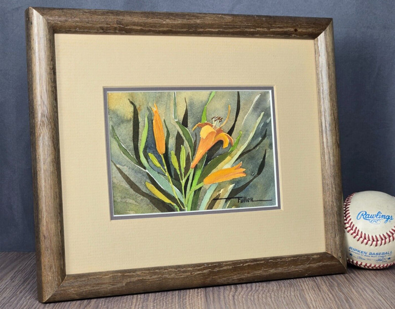Lu Fuller, Kansas Tiger Lily still life original watercolor painting framed gallery