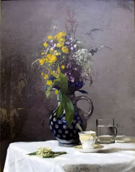 Oil painting Hans Thoma – Bouquet of wild flowers with Mug on the table canvas