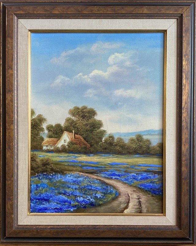 Beautiful Oil Painting-Home With Bluebonnet Landscape- Nice Detail