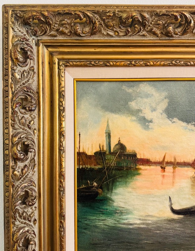 Early 20th Century A. Belardinelli Sign Oil Canvas Venice Unique Frame Painting gallery