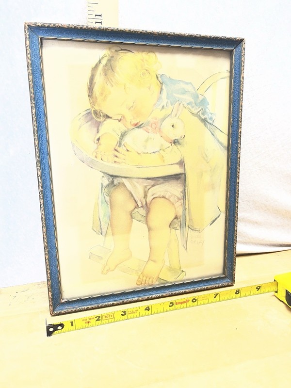 Signed Watercolor Pic Bunny W/ Baby Vintage gallery