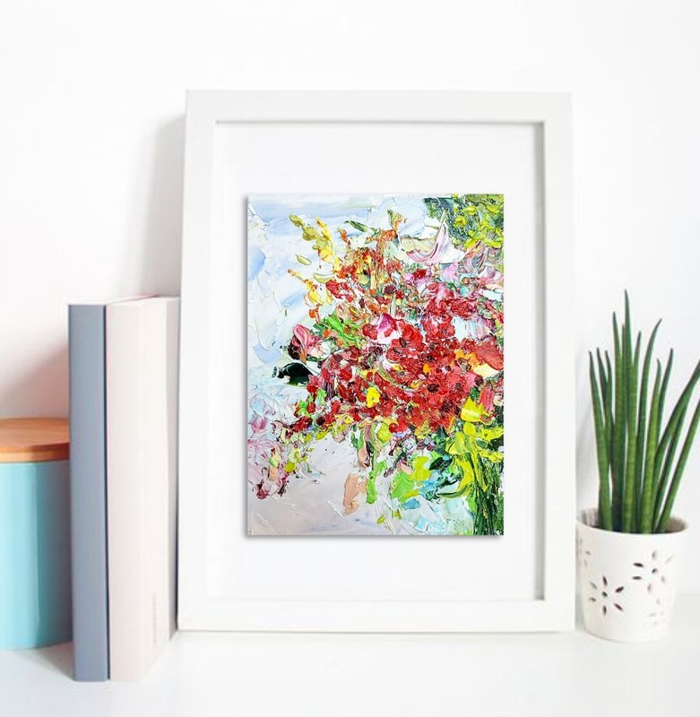 Abstract Red Flowers Oil Painting 15x20cm Bouquet of Flowers Painting on Painting Board gallery