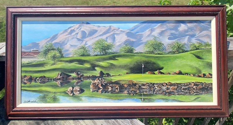 Original Golf Painting of PGA West. 16″x36″ acrylic on canvas painting. framed