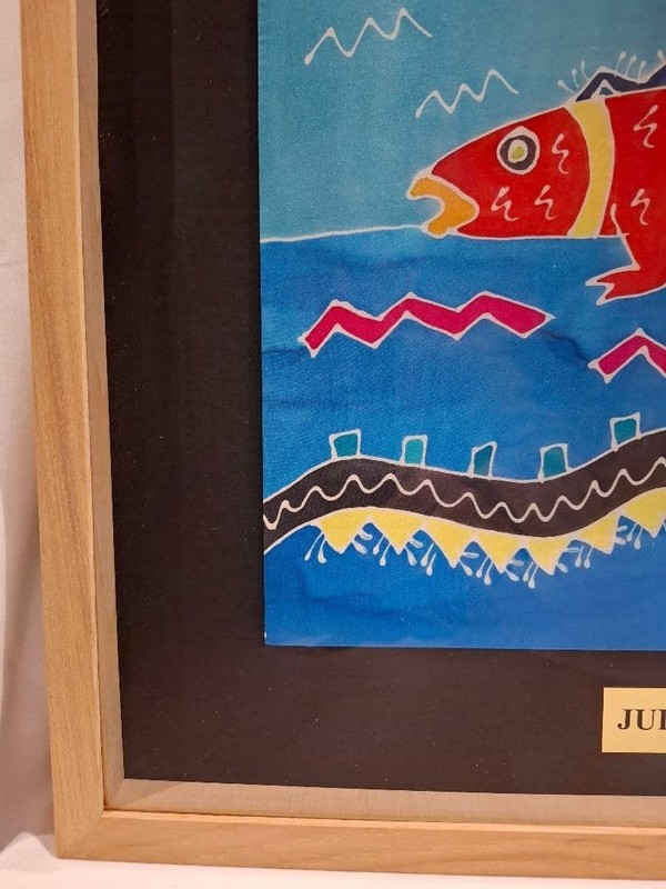 Judith Geiger Lizard Silkscreen Textile Art Signed Framed gallery