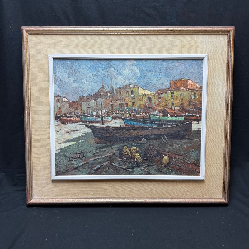 P. Varchetta Mediterranean Harbor Oil Painting