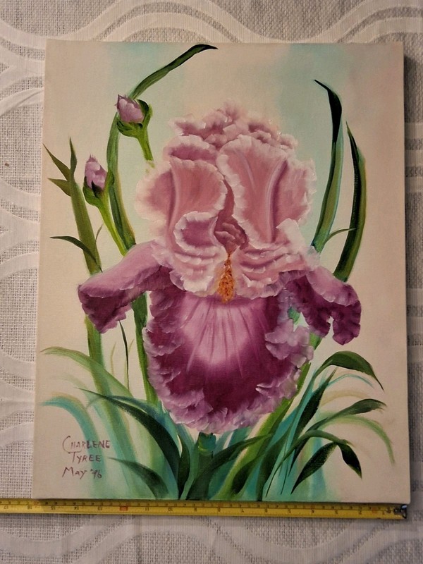 Iris painting floral on canvas artist Signed Charlene Tyree ’96