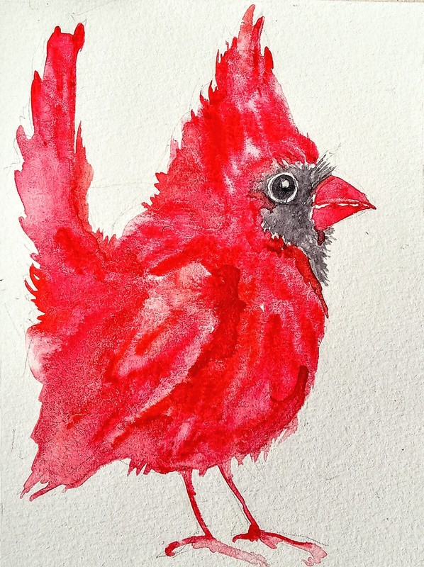 Bird art,original Watercolor painting red Christmas cardinal bird unique gift gallery