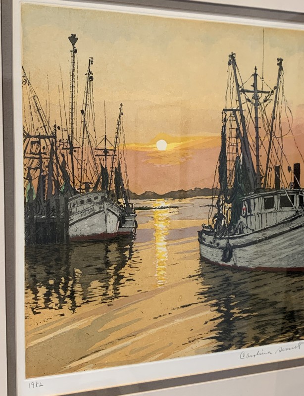 John Collette "Carolina Sunset" Framed Original Hand Colored Etching COA Signed gallery