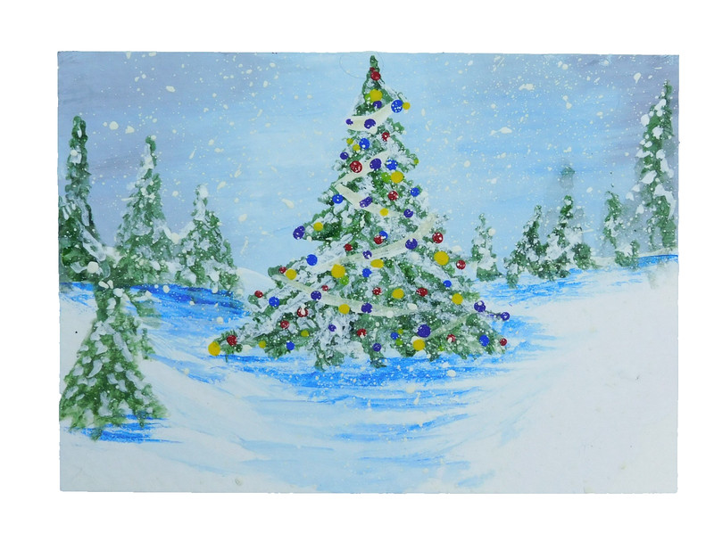 ACEO Christmas Tree in Snow Not Print Original Magnetic Sleeve Art by Rain Crow