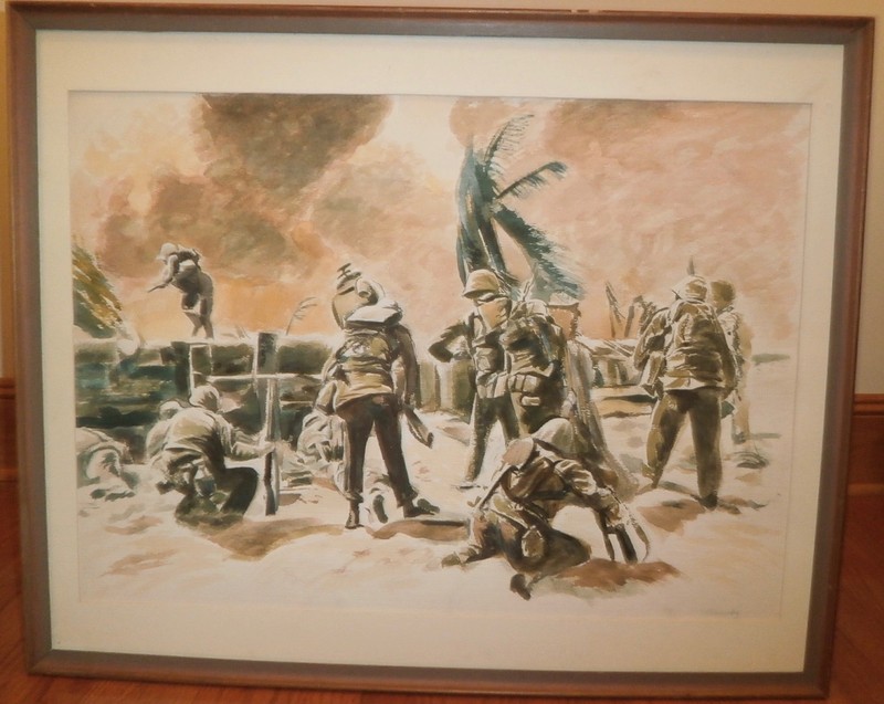 "South Pacific" WW 2 Combat Watercolor Painting-1992-Israel Louis Winarsky gallery