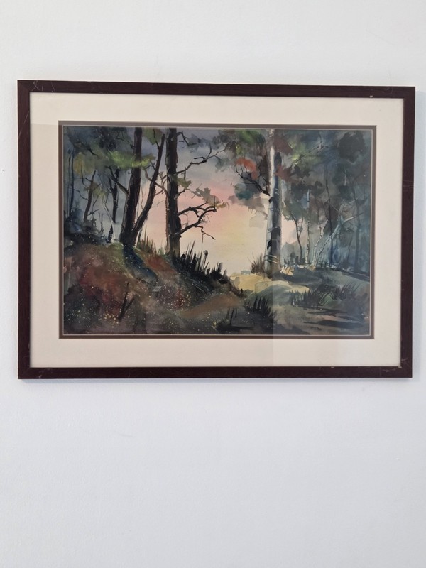 Original Eli Geller Watercolor Painting Colorful Forest Fantasy Signed Art Decor gallery