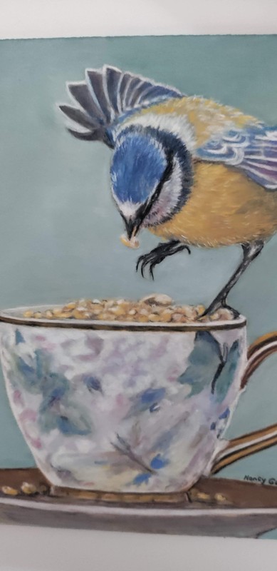 Original Expressive Tea Time Bird #1 14 x 11 Matted Pastel Painting gallery