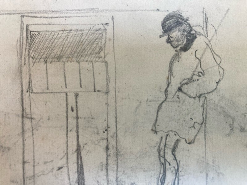 Beautiful Drawing Pencil On Paper Xixth Hippolyte Bellange Man Train Wagon Old gallery