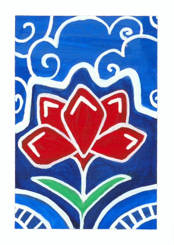 ACEO Original Flower Floral Clouds Miniature Painting Animal Art OneCraftyLady