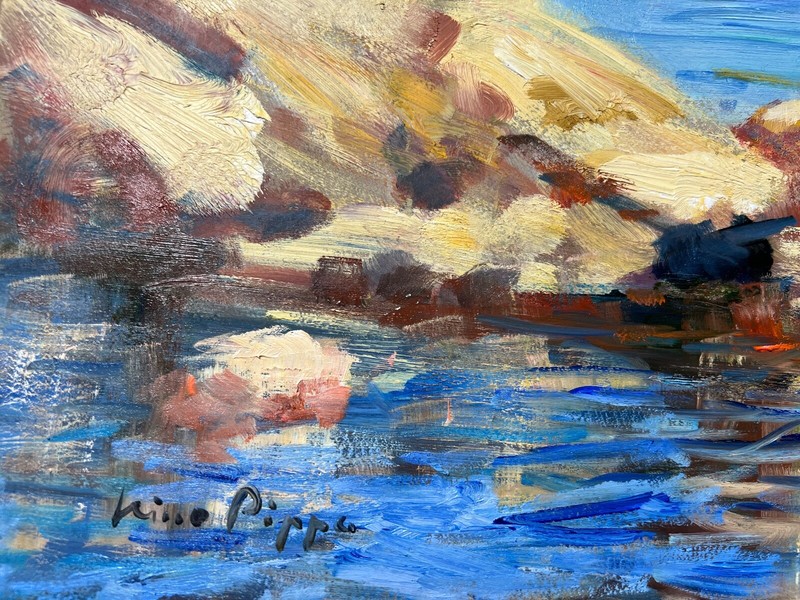 Impressionist Nino Pippa AsKART Listed Oil Painting Sardinia Little Cove 18"X24" gallery