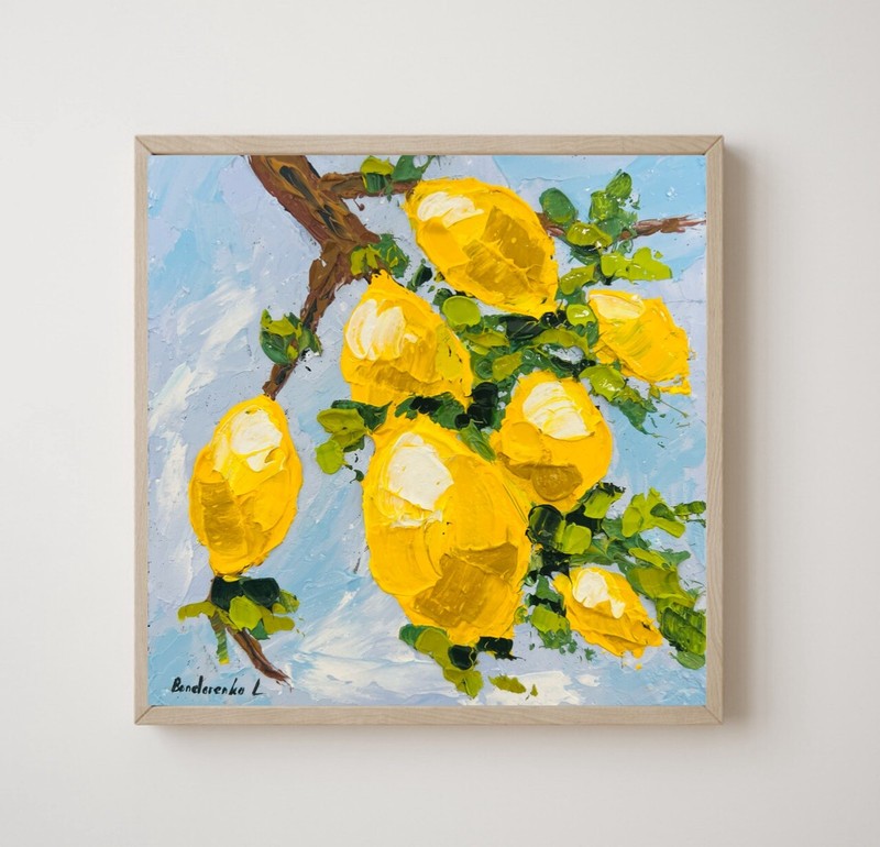 Lemon Painting Citrus Art Food Painting Kitchen Wall Art Culinary Cooking