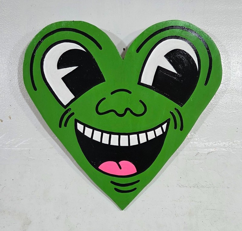 KEITH HARING ACRYLIC ON PLYWOOD DATED 1982 AMERICAN PAINTER IN GOOD CONDITION