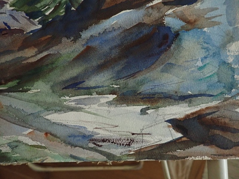 Original Watercolor Painting 21" x 15" Route 66 Moody Pines Shack Bus Storm WOW gallery