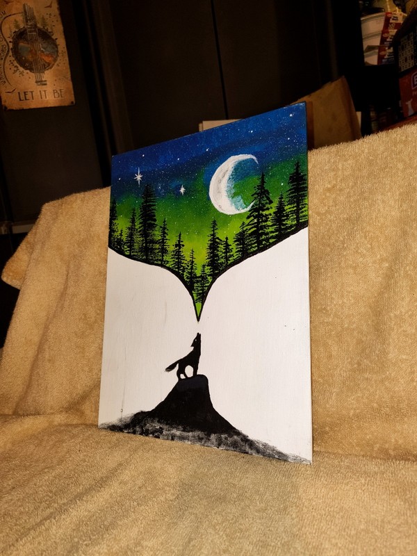 HandPainted Acrylic Flat Canvas Abstract Painting Howling At A Full Moon 9 X 12 gallery
