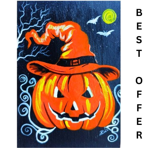 ACEO Original Halloween Ghost Abstract Acrylic Mini Art Hand Painting OOAK NEW