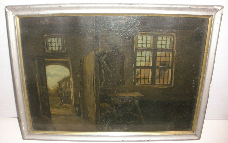 Antique 19th Listed Felix Cogen Belgian 1838-1907 oil painting house interior